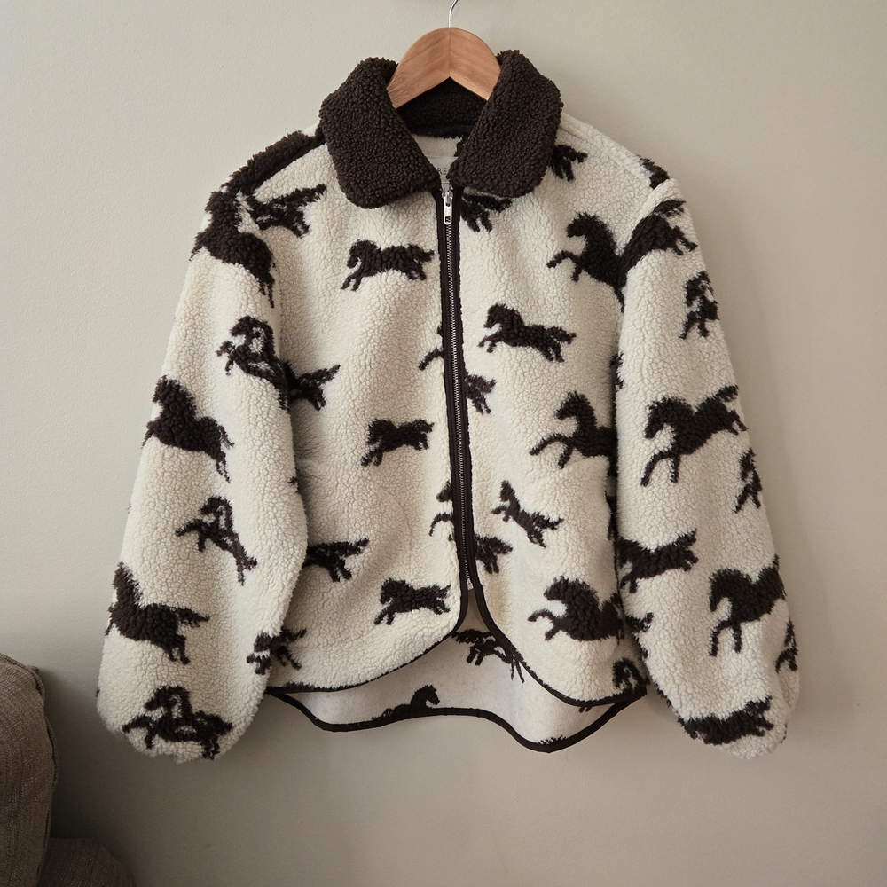 NWT THE GREAT. Pasture Fleece Jacket Horse Print Off White Size 1 - Picture 5 of 12